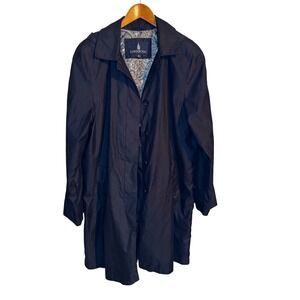 London Fog Trench Coat Women Large Black Hooded Rain Lined Winter Office Work